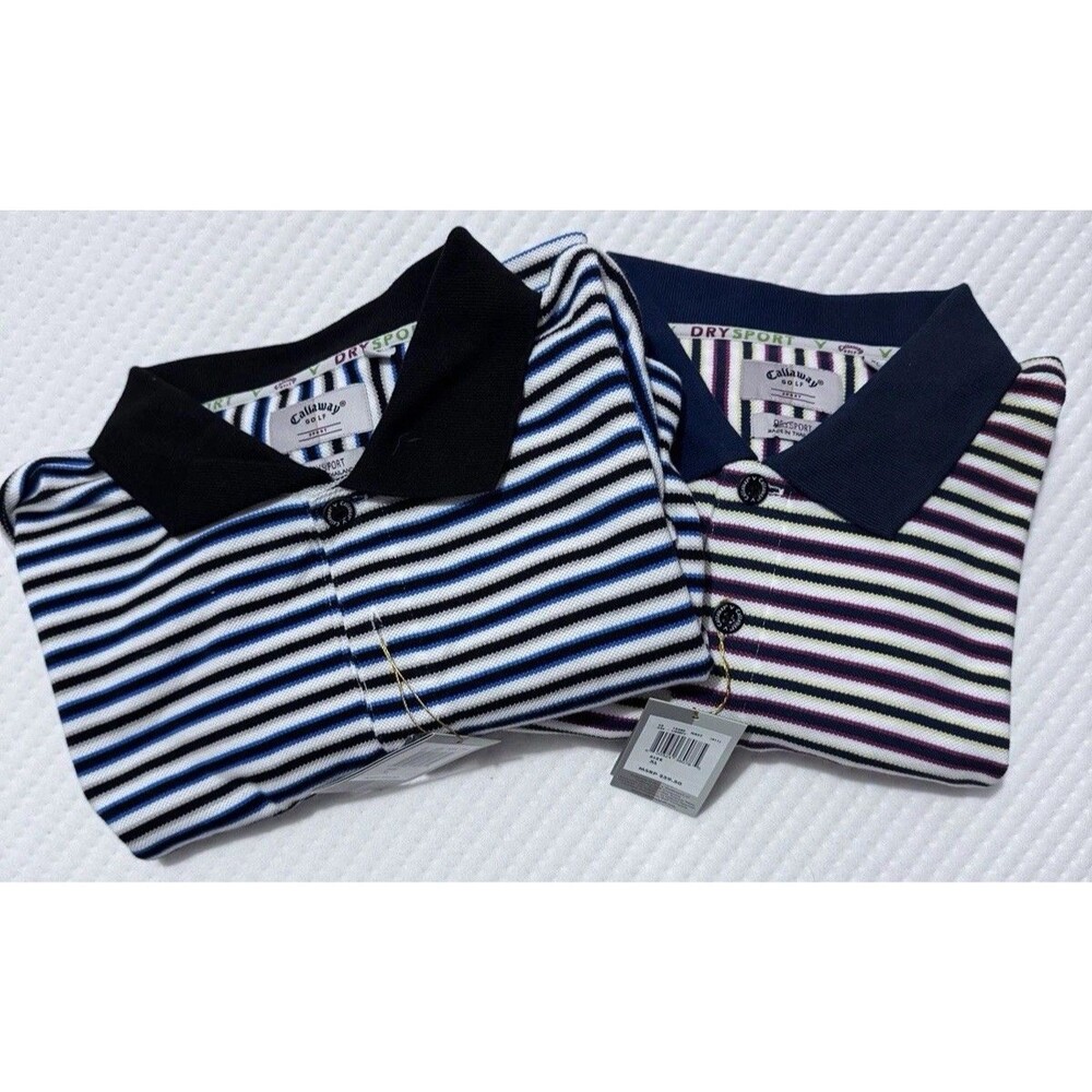 Callaway Golf Sport Knit Polo Shirt Mens XL (fits XXL) Striped Lot Of 2. NEW